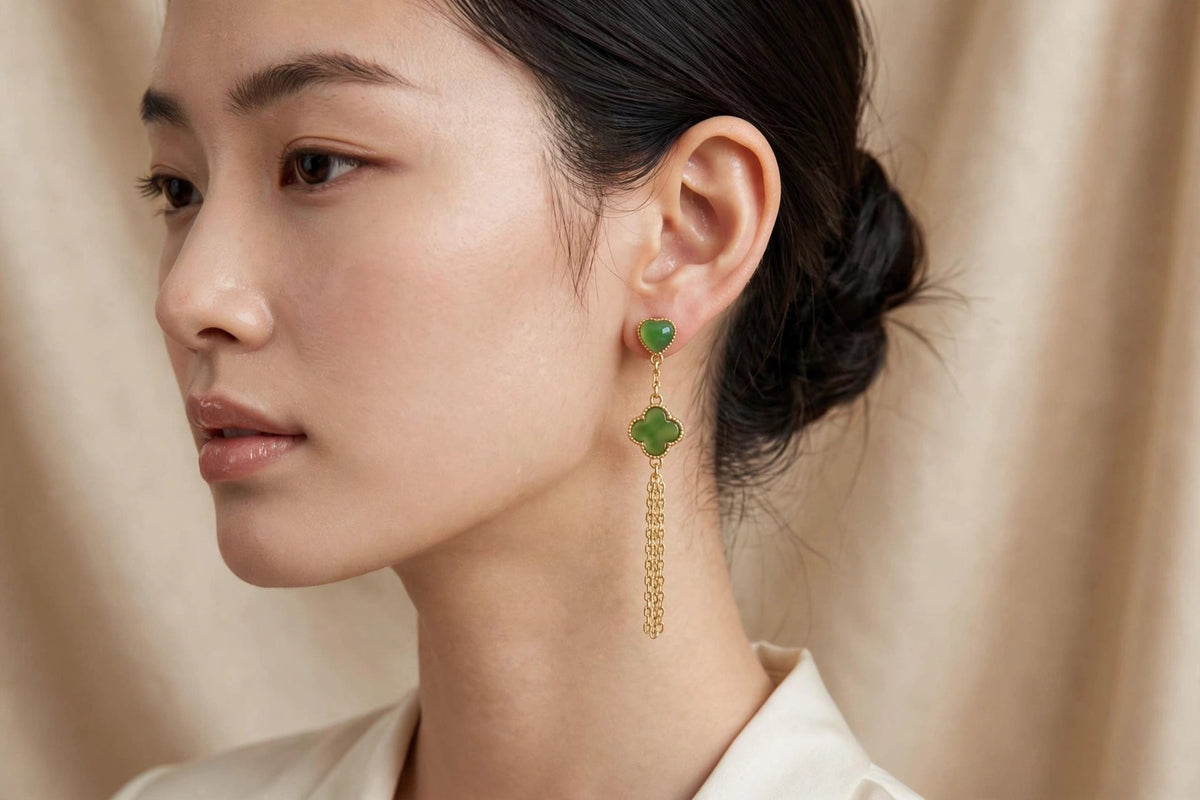 Natural Jade Clover Earrings