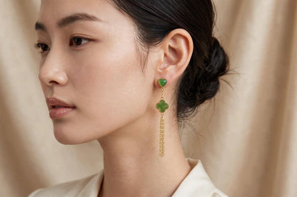 Natural Jade Clover Earrings