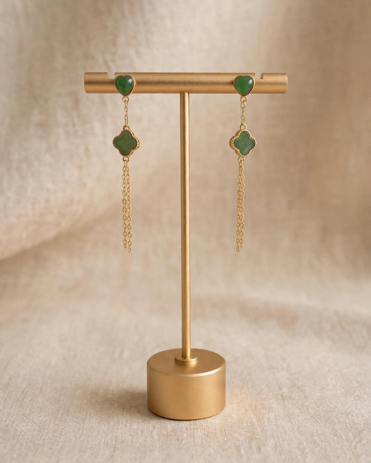 Natural Jade Clover Earrings