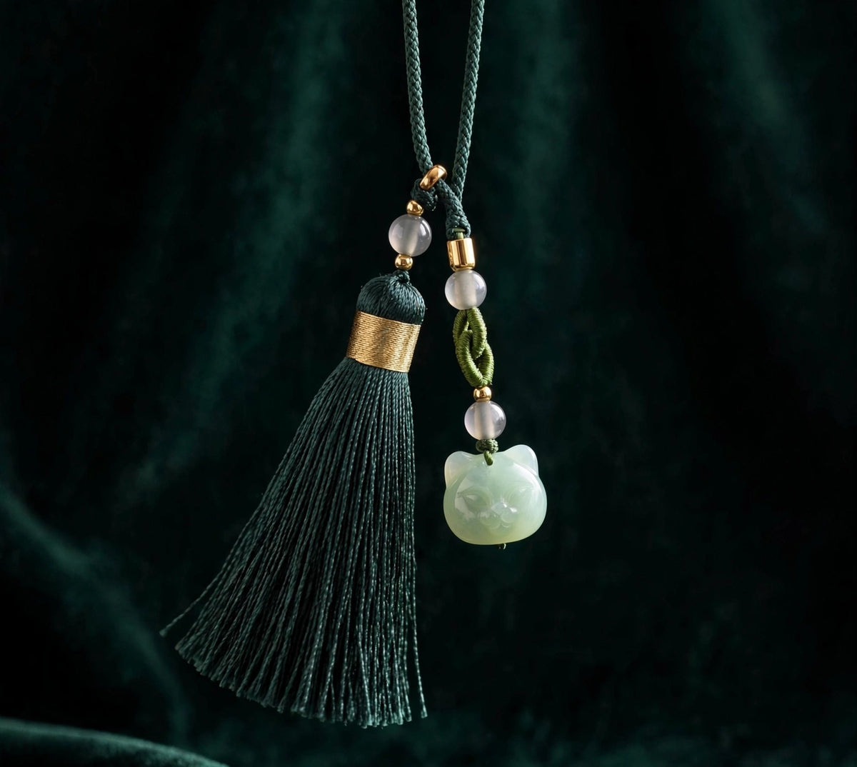 Natural Jade Cat Charm