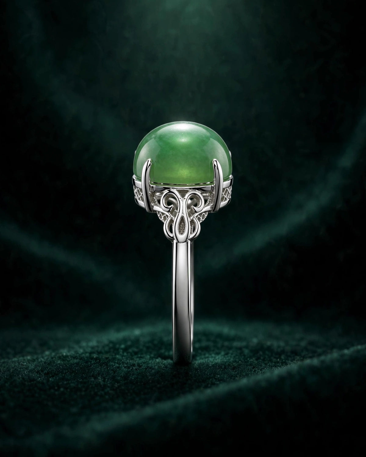 Natural Jade Oval Ring in Silver