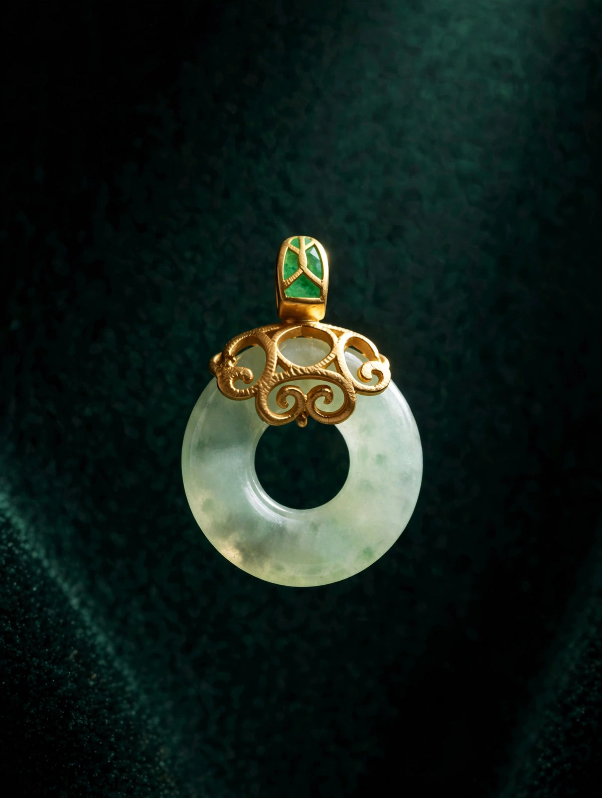 Jade Donut Necklace with Gold Filigree Bail