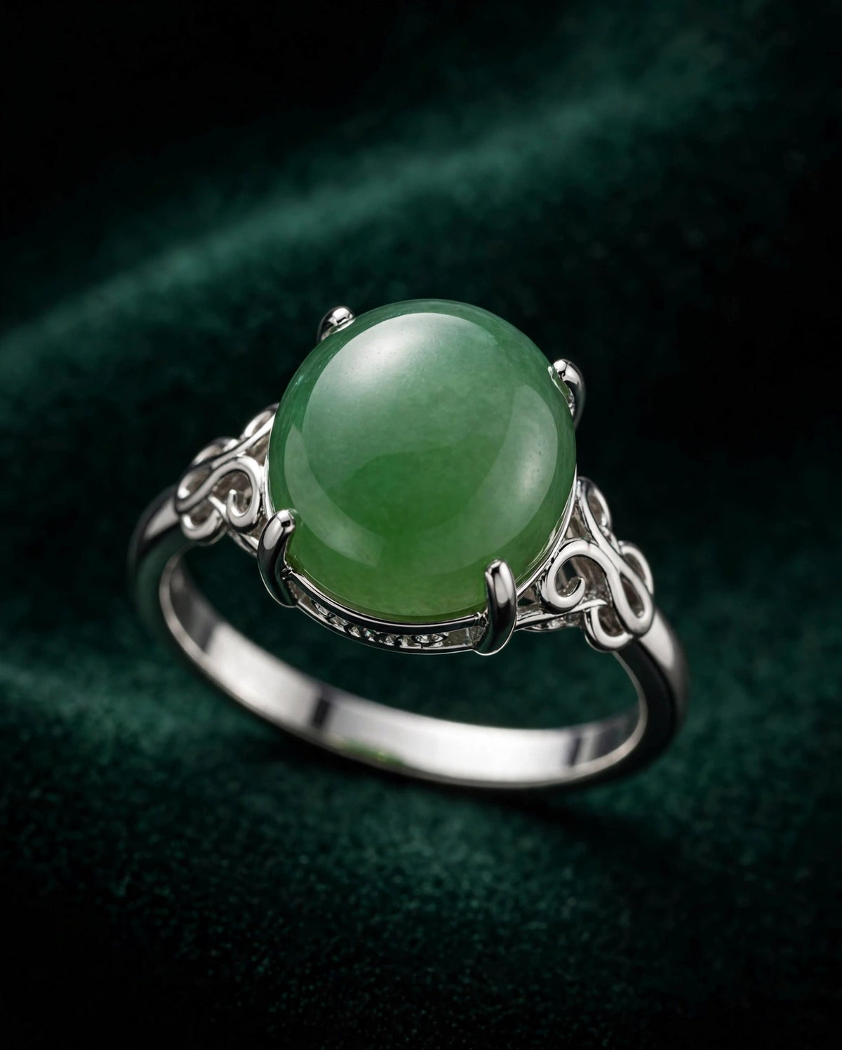 Natural Jade Oval Ring in Silver
