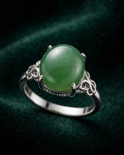 Natural Jade Oval Ring in Silver