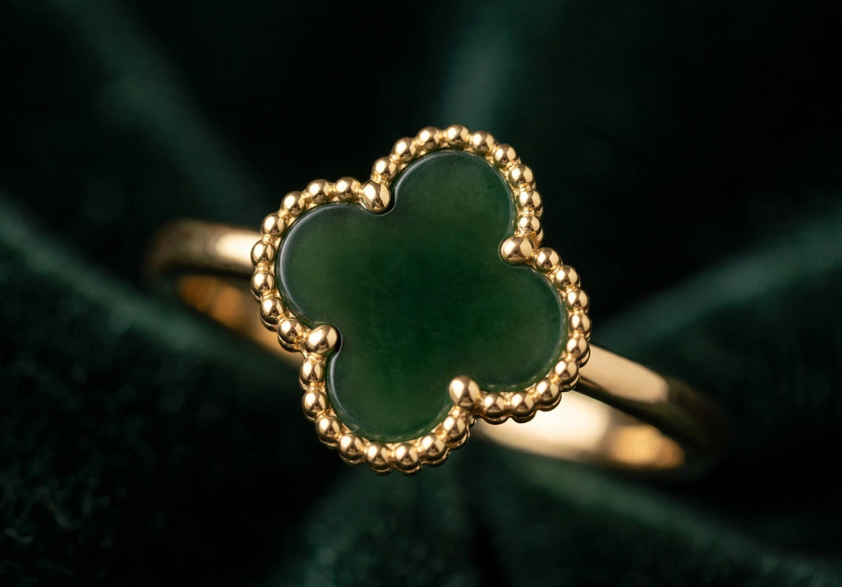 Natural Jade Quatrefoil Ring