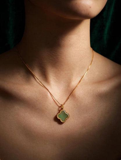 Natural Jade Clover Pendant Necklace