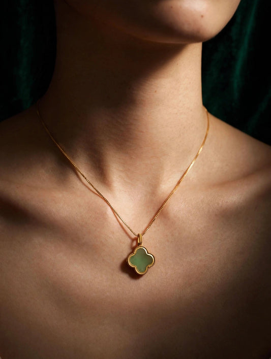 Natural Jade Clover Pendant Necklace