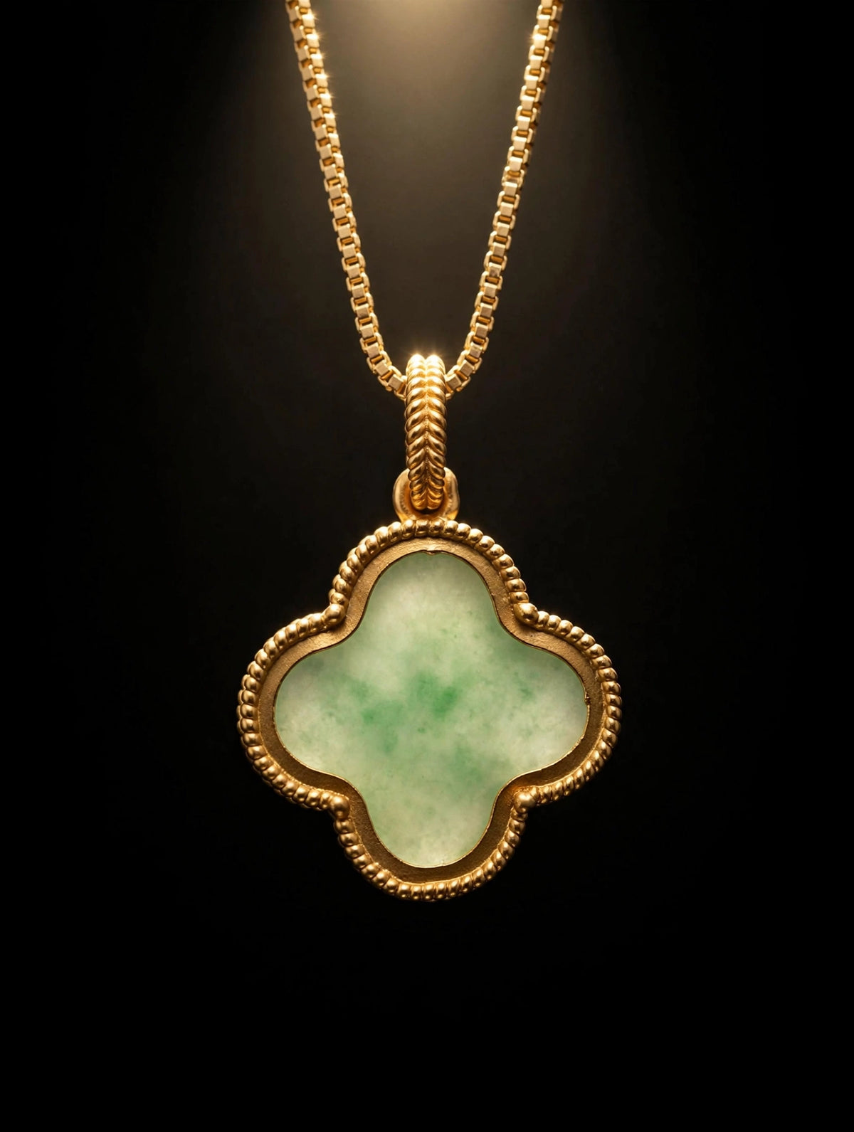 Natural Jade Clover Pendant Necklace