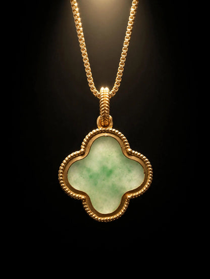 Natural Jade Clover Pendant Necklace