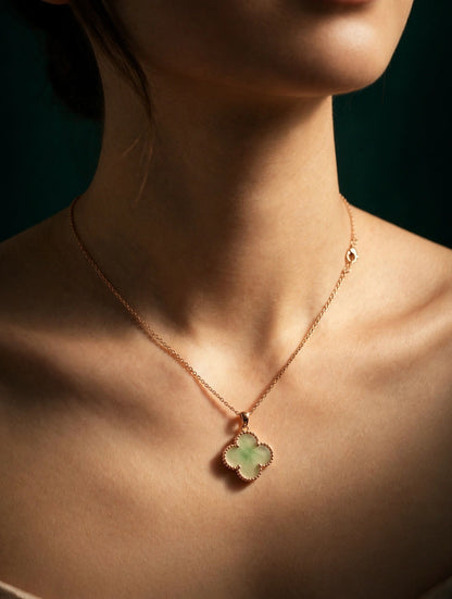 Natural Jade Clover Pendant Necklace