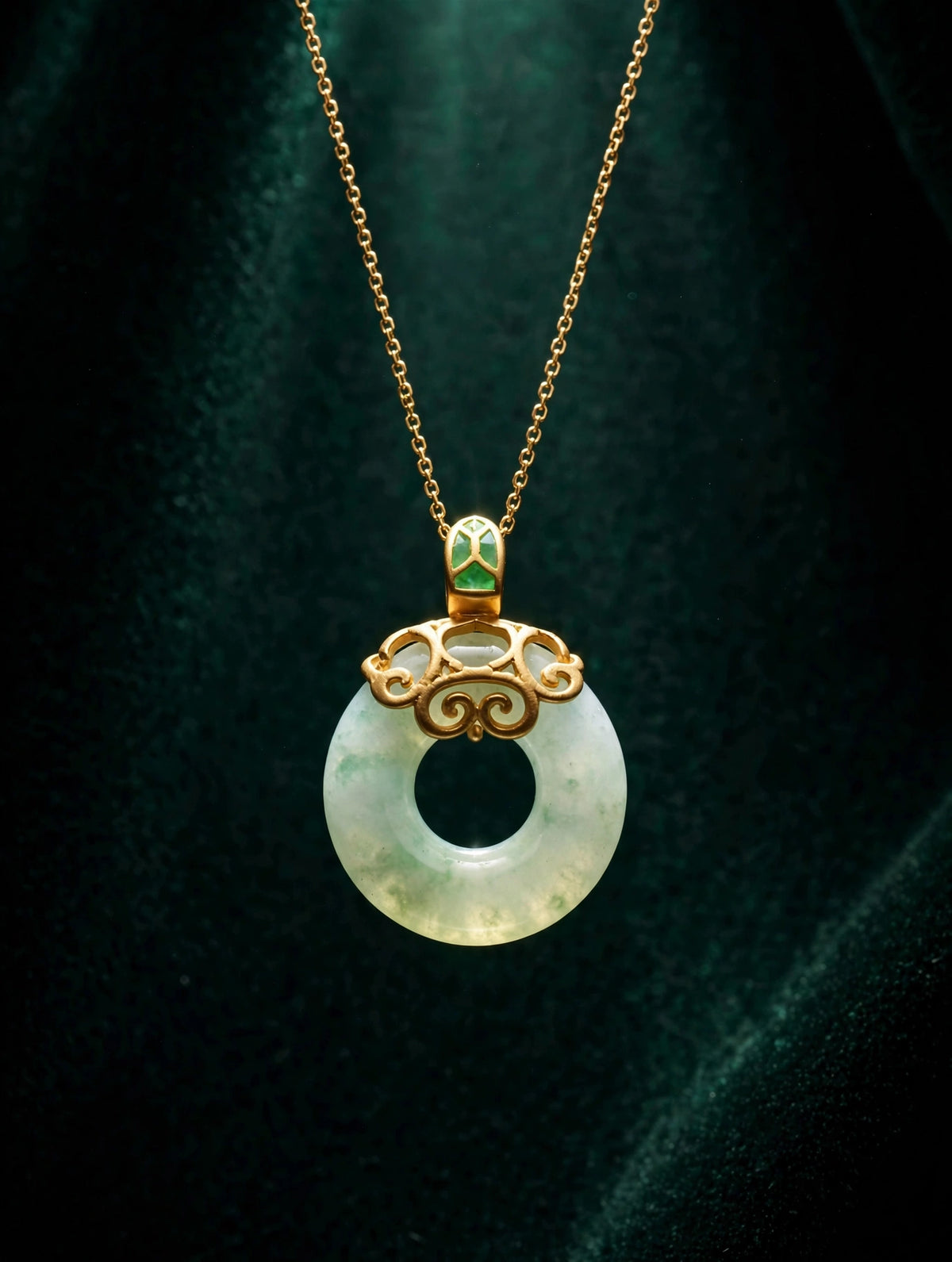 Jade Donut Necklace with Gold Filigree Bail