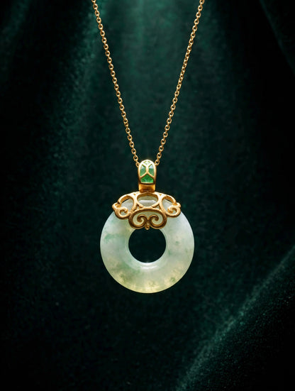 Jade Donut Necklace with Gold Filigree Bail