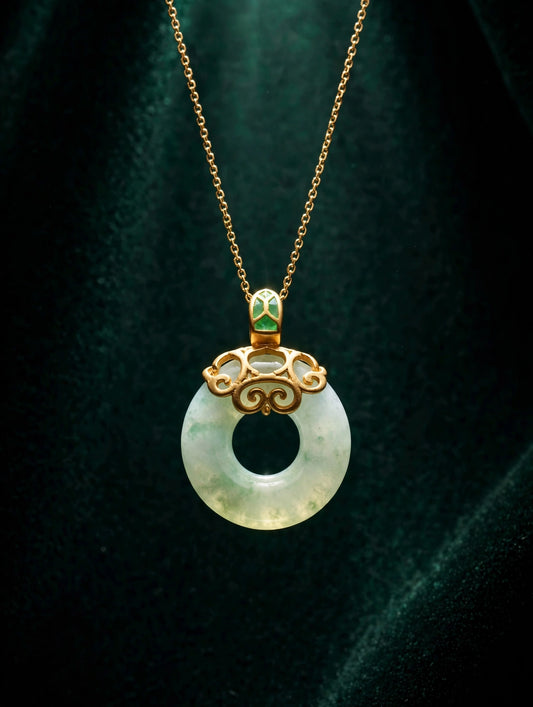 Jade Donut Necklace with Gold Filigree Bail