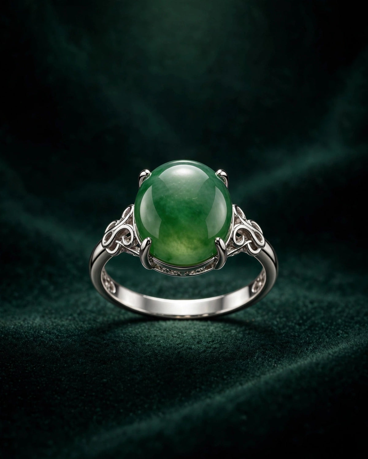 Natural Jade Oval Ring in Silver